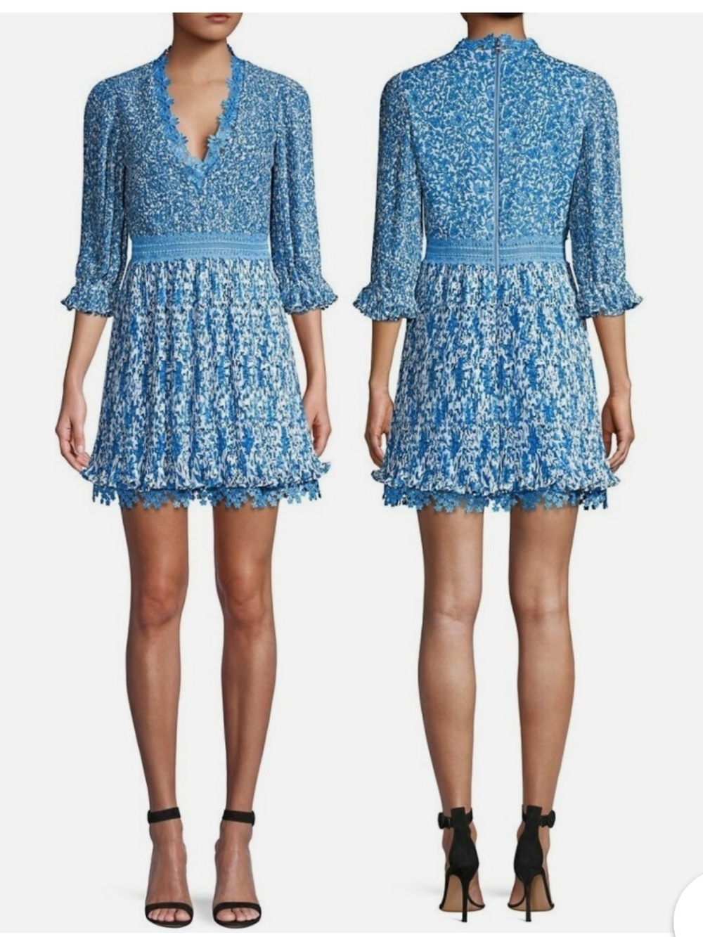 Alice + Olivia Blue Printed Lace-Trim Mini Dress NWOT